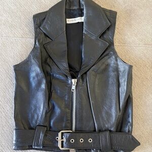 Bebe Vintage 80’s Black Leather Zip Vest with Belt